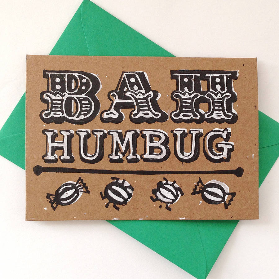 Original Bah Humbug Hand Printed Christmas Card